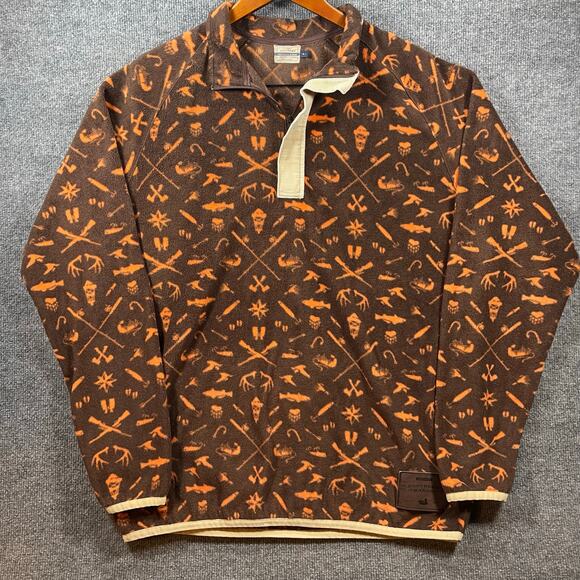 Southern Marsh 1/4 Zip Woodlands Fleece Pullover Men's Large Brown Geometric AOP - Picture 1 of 13